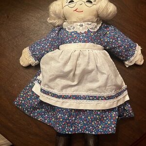 Floral Blue and White Rag Doll Homemade Granny doll